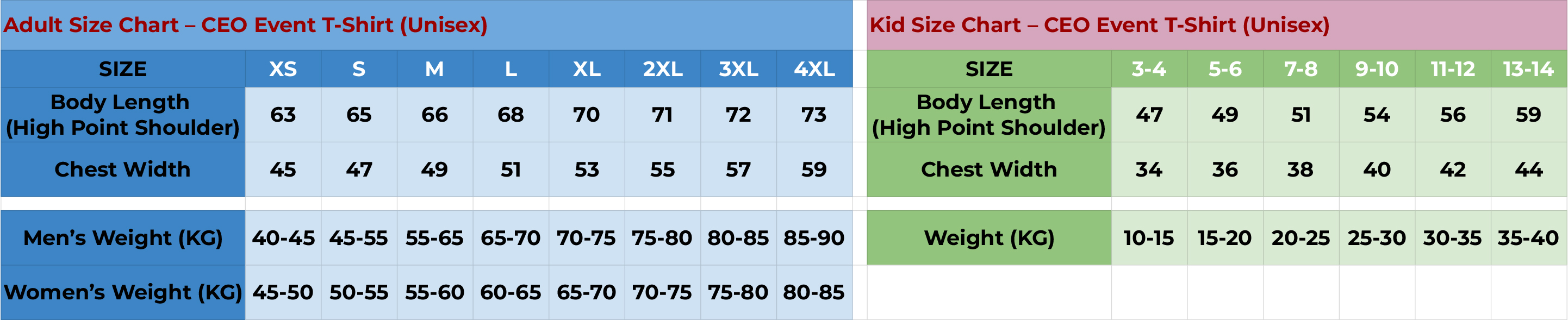 CAMBODIA SIZE CHART EVENT T-SHIRT